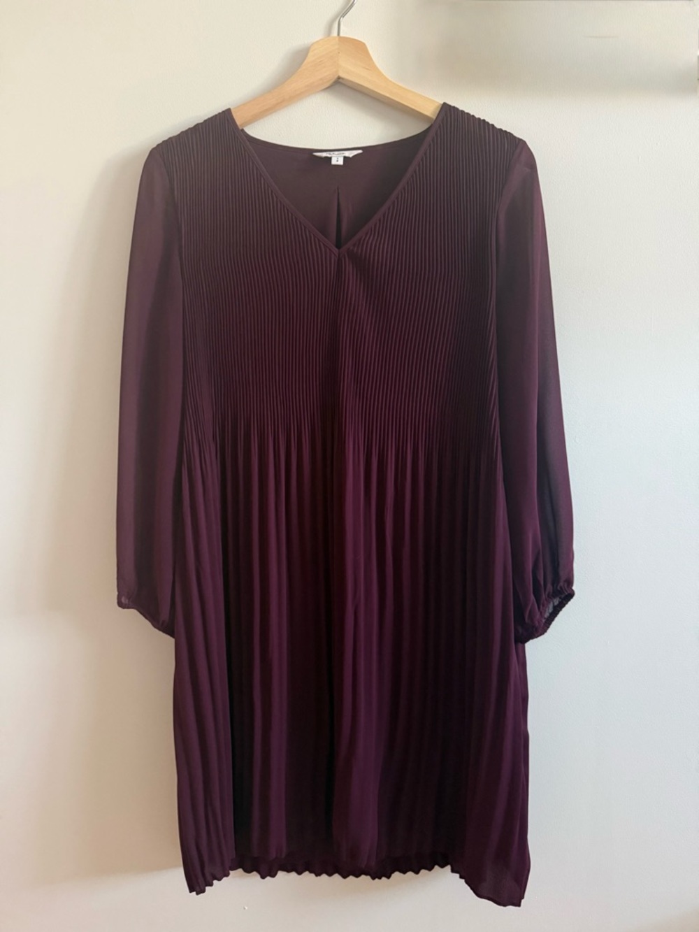 Reitmans Burgundy Pleated V-Neck Mini Dress